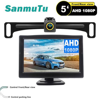 Wired Backup Camera for Truck 5 '' AHD 1080P Front Rear View Monitor KIT 2K IP67 Waterproof Night Vision Reverse Camera for CAR