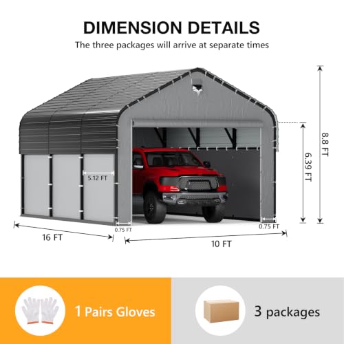 10x16 Metal Carport with Removable Sidewalls