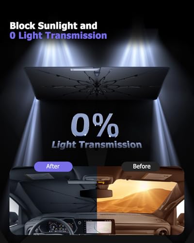 2025 Upgrade Car Windshield Sun Shade Windshield Sunshade Umbrella [Star Fabric] Protect Car from Sun Rays&Heat Damage Keeps Vehicle Cool
