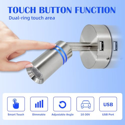 12V Interior LED RV Reading Lamp with 5V USB Port