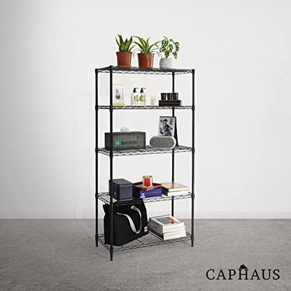 3/4/5-Tier Adjustable Height Wire Shelving Unit, Wire Rack Shelving, Metal Steel Storage Shelves, Garage Shelving Storage Organizer, Utility Storage Shelf, 5-Tier Without Wheels, Black (5 Count)