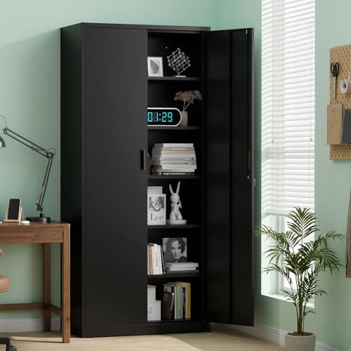 Metal Garage Storage Cabinet with 2 Doors and 5 Adjustable Shelves