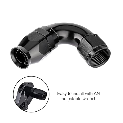 12AN 120 Degree PTFE One Piece Full Flow End Hose Fitting Aluminum Black