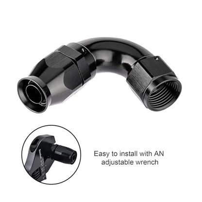 12AN 120 Degree PTFE One Piece Full Flow End Hose Fitting Aluminum Black