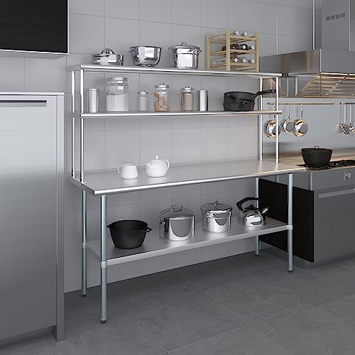 Stainless Steel Work Table Double Tier Overshelf