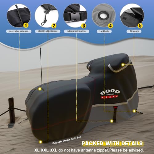 Motorcycle Cover 600D Heavy Duty All Season Universal Weather Waterproof Sun Outdoor Protection Durable Night Reflective& 96" XXL Vehicle Cover