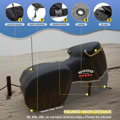 Motorcycle Cover 600D Heavy Duty All Season Universal Weather Waterproof Sun Outdoor Protection Durable Night Reflective& 96" XXL Vehicle Cover