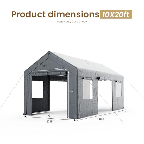10'×20' Storage Shelter Outdoor Gable Roof Carport with Removable Side Walls