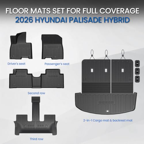 Floor Mats for Hyundai Palisade Hybrid 2026 7&8 Seat w