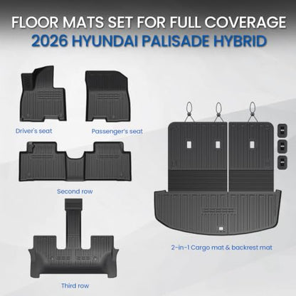 Floor Mats for Hyundai Palisade Hybrid 2026 7&8 Seat w