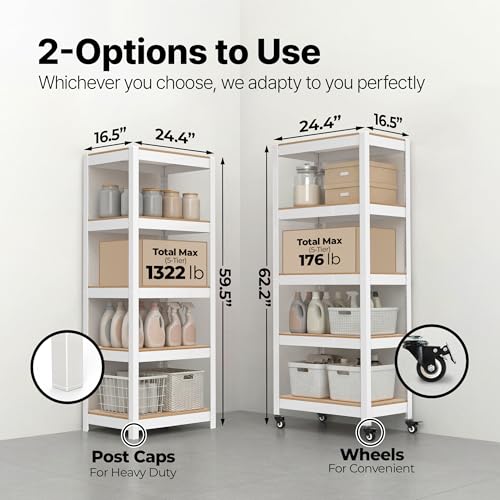House White 24.4" W 5 Tier Rolling Storage Shelves Metal Cart