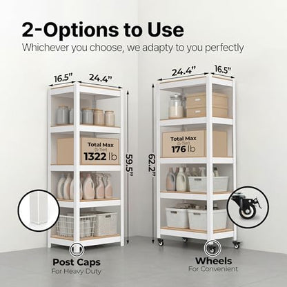 House White 24.4" W 5 Tier Rolling Storage Shelves Metal Cart