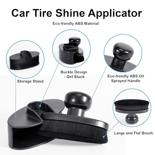 Tire Shine Applicator Brush Large Vegan Oval Tire Shine Brush with Storage Stand for Vehicles Tire Shine Polish Wax and Car Wash