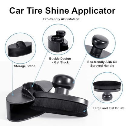 Tire Shine Applicator Brush Large Vegan Oval Tire Shine Brush with Storage Stand for Vehicles Tire Shine Polish Wax and Car Wash