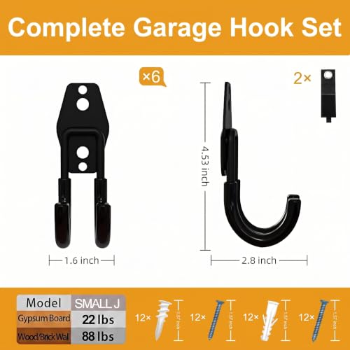 Garage Hooks 6 Pack Small Round Wall Hooks for Hanging Heavy Duty Ladders (6 Count)