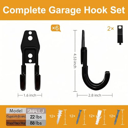 Garage Hooks 6 Pack Small Round Wall Hooks for Hanging Heavy Duty Ladders (6 Count)