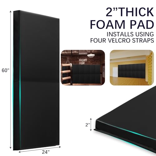 60" 72" High Gym Wall Padding 2" Thick Foam Basketball Court Wall Mount Protector for Garage Taekwondo Babyroom