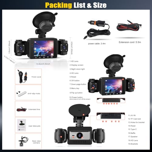 4 Channel 2.4 Inch 1080P Dash Cam Front and Rear Inside Left Right