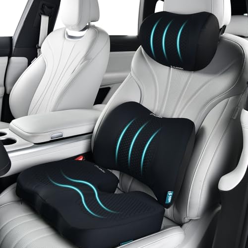 3 PCS Seat Cushion for Carseat Lumbar Support Pillow Car Neck Headrest Pillows Memory Foam Gel Memory Foam Massage Point Seat Pads Pressure Relief Back Cushion for Office Chair (3 Count)