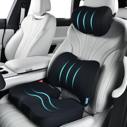 3 PCS Seat Cushion for Carseat Lumbar Support Pillow Car Neck Headrest Pillows Memory Foam Gel Memory Foam Massage Point Seat Pads Pressure Relief Back Cushion for Office Chair (3 Count)