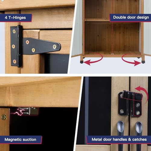 Wood & Metal Outdoor Storage Cabinet with Waterproof Roof
