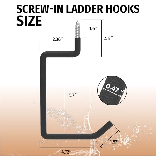 4 Pack 5.7 Inch Screw in Ladder Hooks for Garage Wall (4 Count)