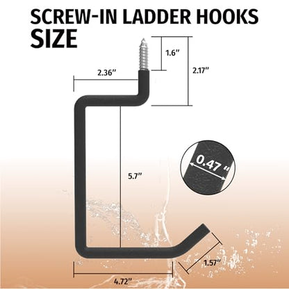 4 Pack 5.7 Inch Screw in Ladder Hooks for Garage Wall (4 Count)