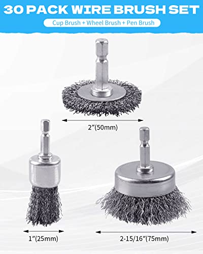 30 Pack Carbon Steel Wire Wheel Brush Cup Brush for Rust Removal (30 Count)