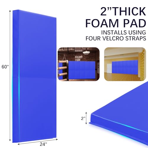 60" 72" High Gym Wall Padding 2" Thick Foam Basketball Court Wall Mount Protector for Garage Taekwondo Babyroom
