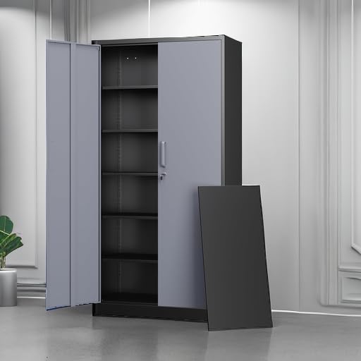 Metal Storage Cabinets with Lock Door and 5 Adjustable Shelves