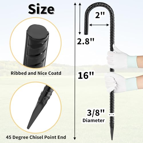 16 Inches 24 Pack J Hook Rebar Stakes Heavy Duty Tent Stakes with Chisel Point End (24 Count)
