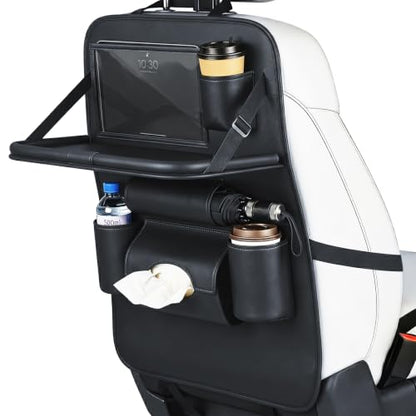 Car Seat Back Organizer with Foldable Table Tray Back of Seat Car Organizer with Touch Screen Phone Holder Premium Pu Leather Material for Kids