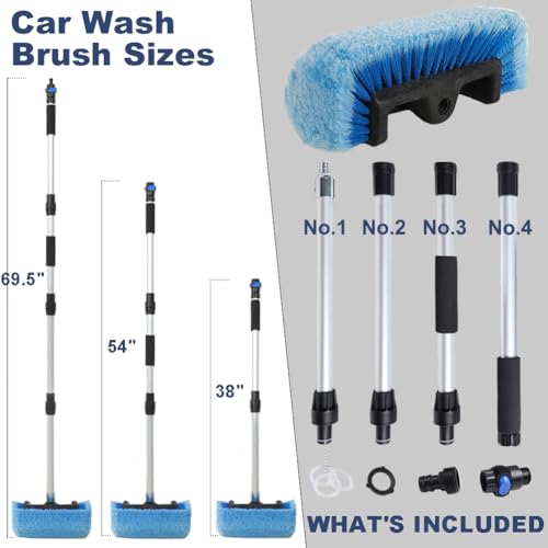 70" Car Wash Brush with Long Handle and 12" Soft Bristle Brush Head