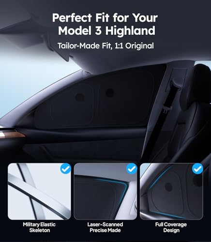 2026 Window Sunshade No Windshield for Tesla Model 3 Highland 2024 (6 Count)