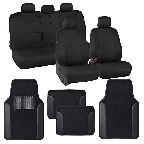 PolyPro Black Car Seat Covers Full Set with Matching Carpet Floor Mats