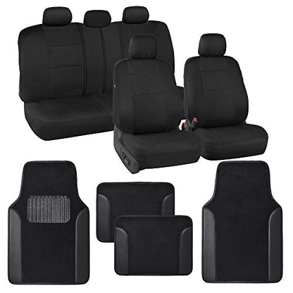 PolyPro Black Car Seat Covers Full Set with Matching Carpet Floor Mats