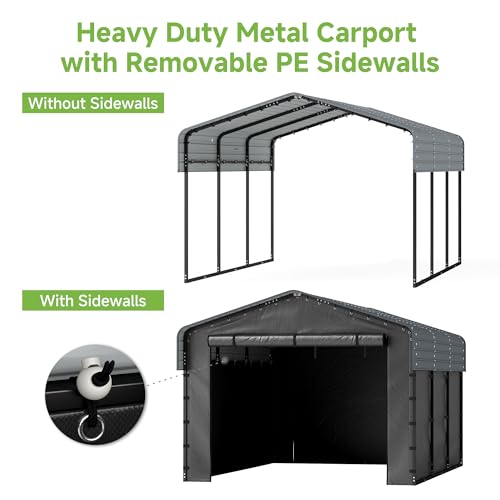 10x15 FT Heavy Duty Metal Carport with Removable Sidewalls