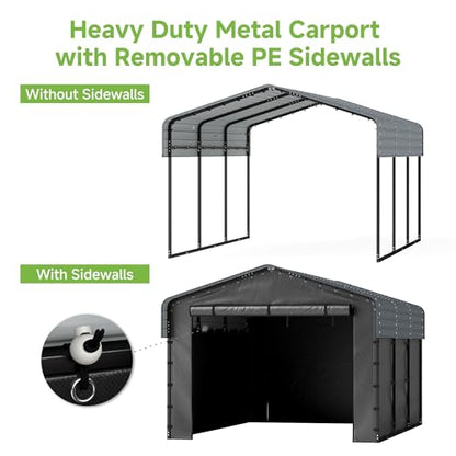 10x15 FT Heavy Duty Metal Carport with Removable Sidewalls