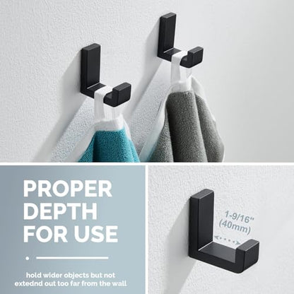 Towel Hooks for Bathrooms Matte Black (4 Count)