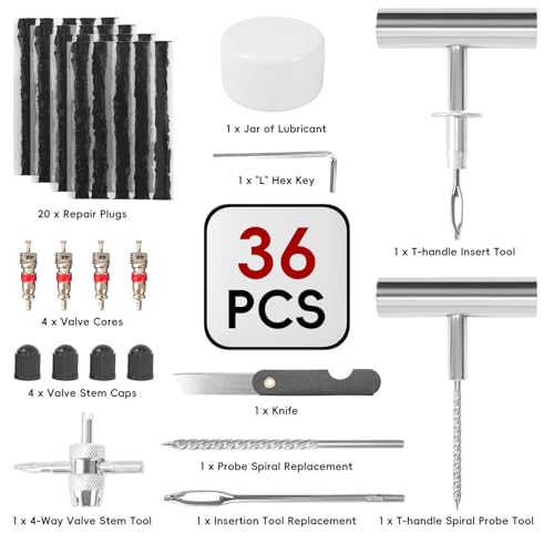2 Pack Tire Plug Kit with Plugs 36 Pcs for Car