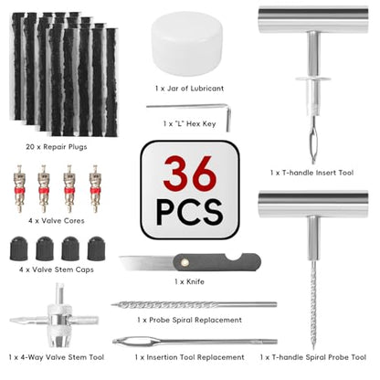 2 Pack Tire Plug Kit with Plugs 36 Pcs for Car