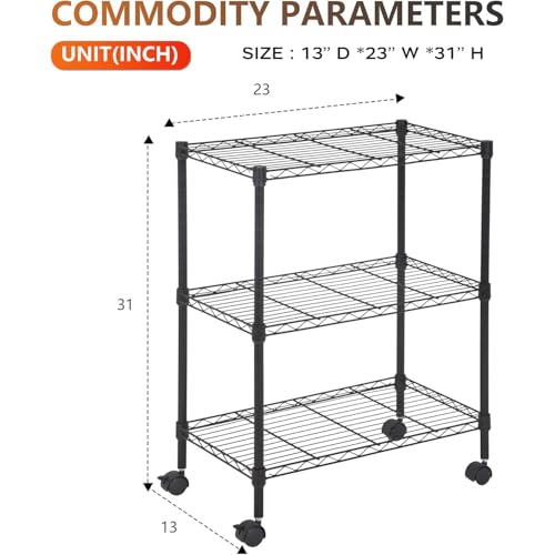 3 Tier Wire Shelf with Wheels