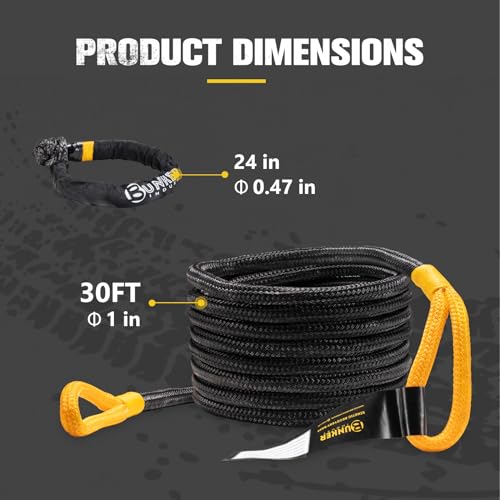 1"×30ft Kinetic Recovery Rope with 2 Soft Shackles Kit