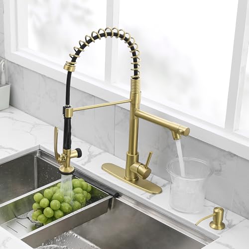 Commercial Kitchen Sink Faucet with Pull Down Sprayer Brushed Gold