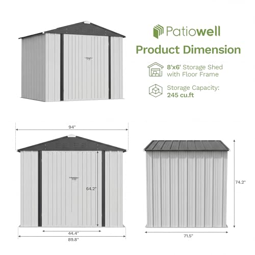 8x6 FT Outdoor Storage Shed with Floor Frame