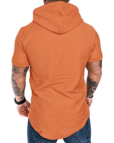Mens Fashion Hoodies Sport Pullover Solid Color Shirt Workout Lightweight Tops Orange XX