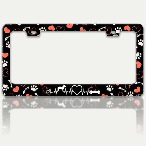 Dog Paw Prints License Plate Frame Stainless Steel Car Parts 2 Hole 6x12 in