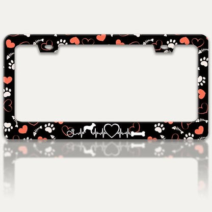Dog Paw Prints License Plate Frame Stainless Steel Car Parts 2 Hole 6x12 in