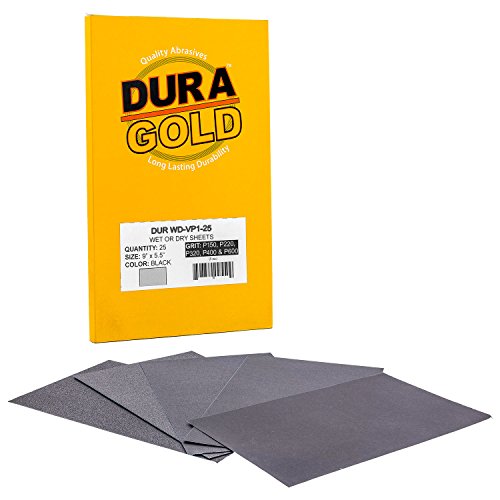 Premium 5-1/2" x 9" Wet or Dry Sandpaper Sheets - 150, 220, 320, 400, 600 Grit Variety (5 Each, 25 Total) - Sanding Automotive, Woodworking Furniture, Metal Finishing, Hand Sand Block Sander (25 Count)