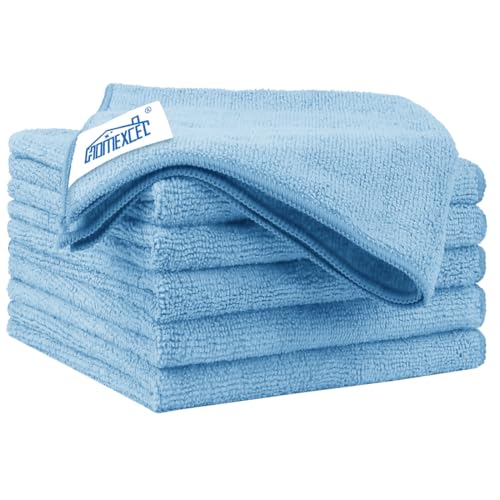 Blue Microfiber Cleaning Cloth 6 Pack 12.5 x 12.5 inch Microfiber Towels for Cars Ultra Absorbent Car Washing Cloth Lint Free Streak Free Cleaning Rags for Car (6 Count)
